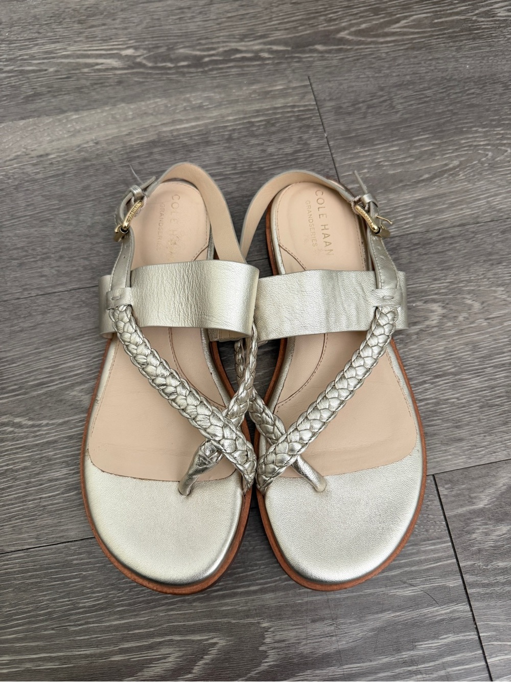 Cole Haan Gold Braided Leather Slingback Sandals - Women's
